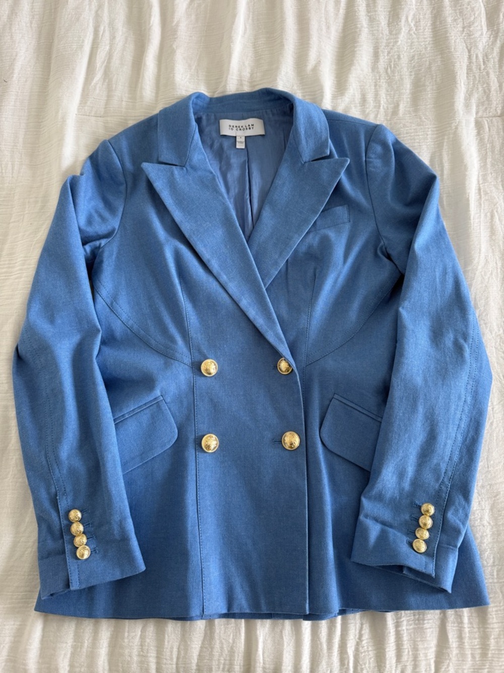 Derek Lam 10 Crosby Mid-Blue Double-Breasted Blazer with Gold Buttons size 8